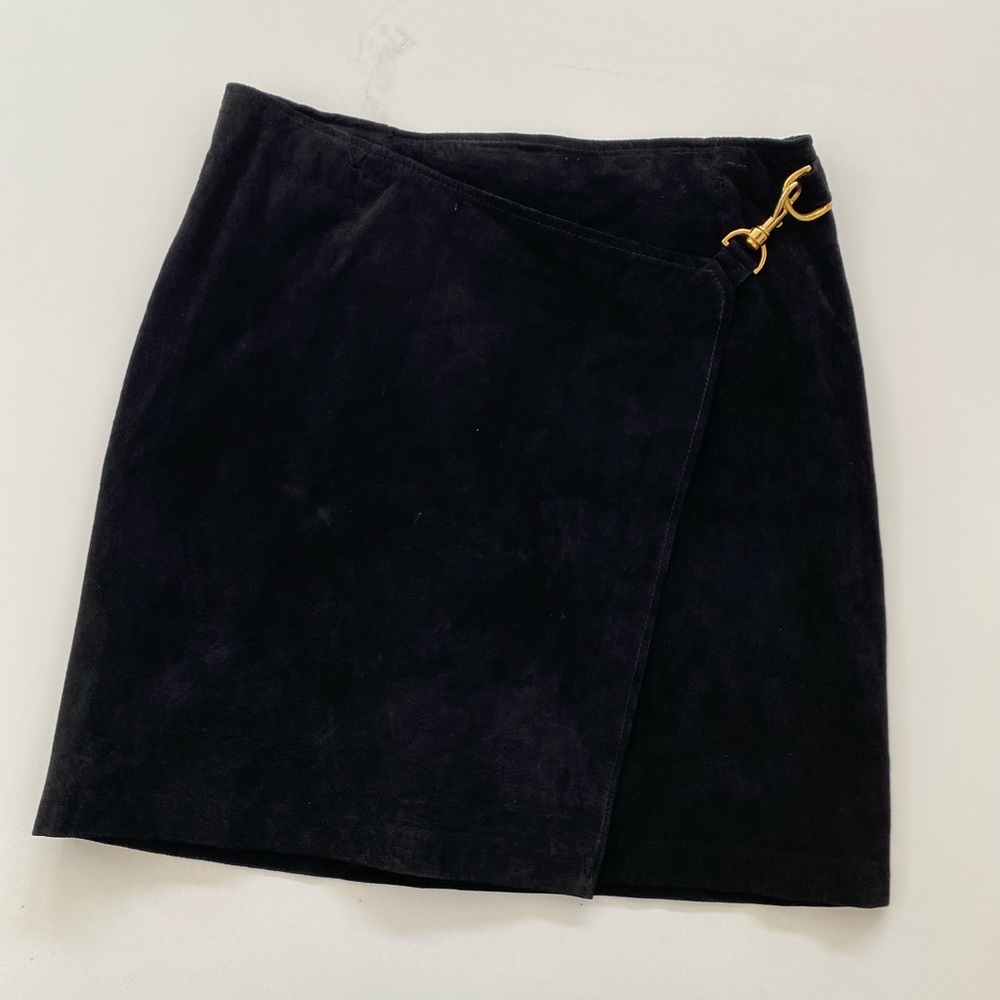 Black suede leather wrap skirt